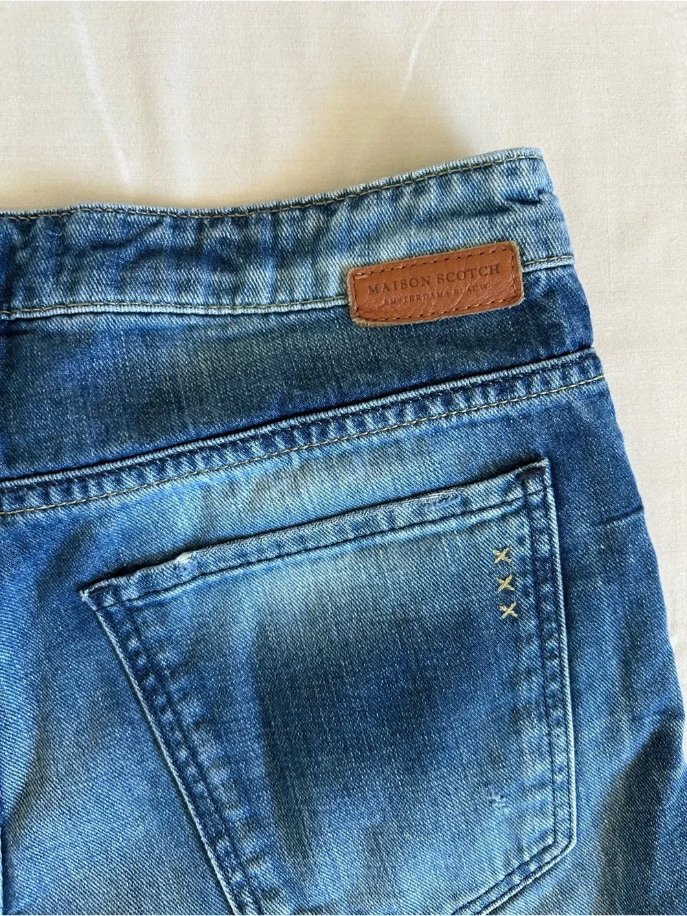 Vintage Scotch & Soda Women's Blue Distressed Patch Denim Shorts Size 25